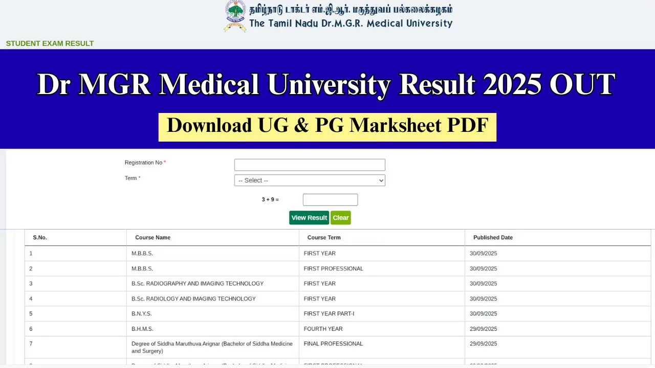 Dr MGR Medical University Result 2025