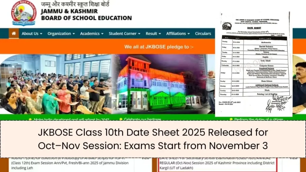 JKBOSE Class 10th Date Sheet 2025