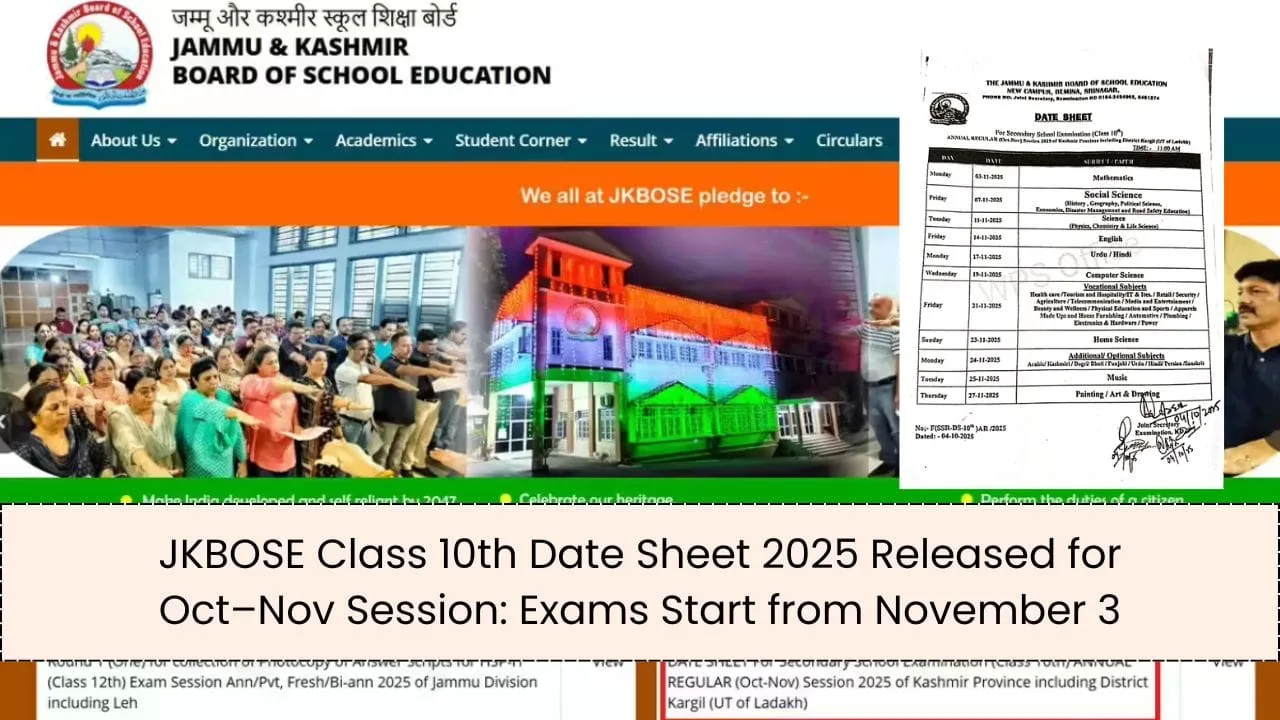 JKBOSE Class 10th Date Sheet 2025