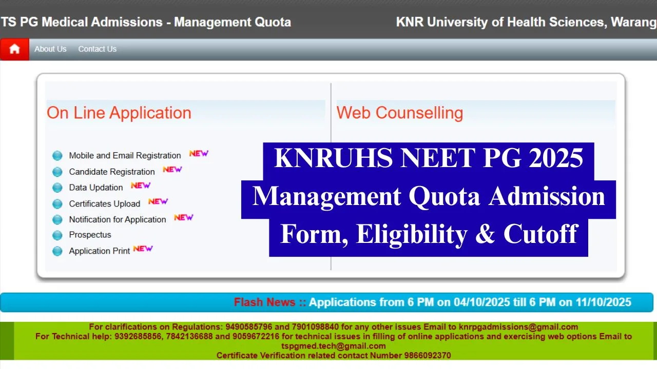 KNRUHS NEET PG 2025 Management Quota Admission