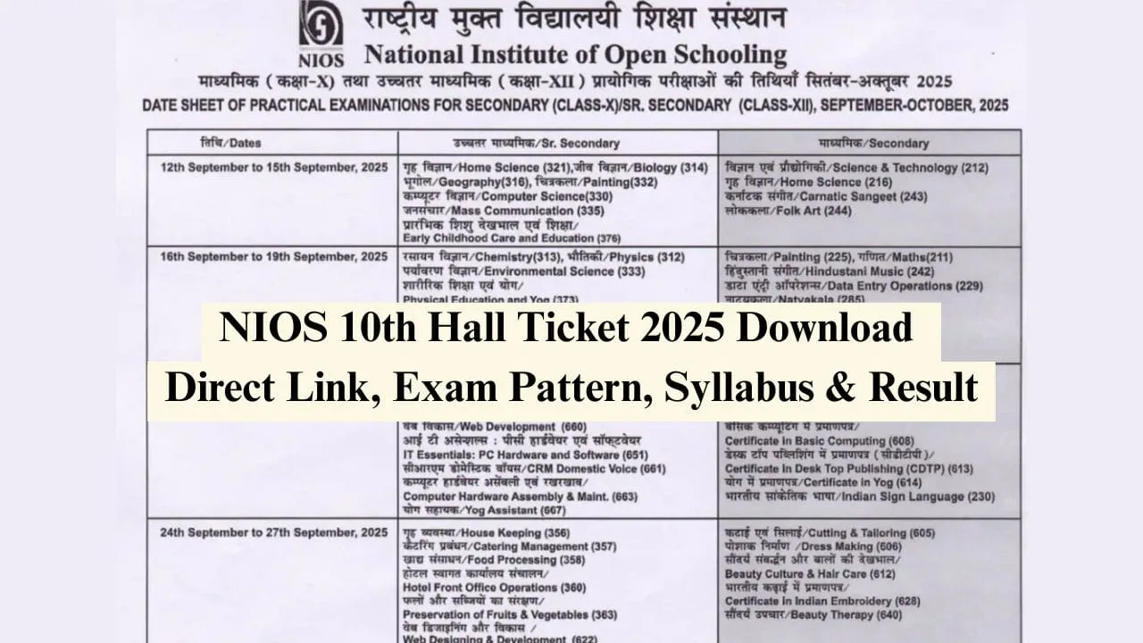 NIOS 10th Hall Ticket 2025